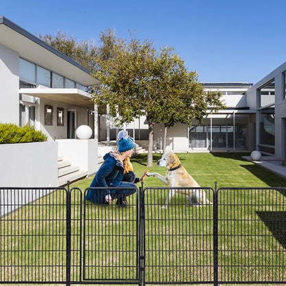 32 in(H) Garden Fence, 4 Panels Total 8.9 Ft(L), 21 in Wide Low Threshold Gate, Temporary Fence for Dogs Outdoor, Fencing for Garden Beds, Heavy Duty Metal Dog Fences, Animal Barrier Fences