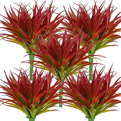 32Pcs Artificial Grass Fake Plants 17.3in Outdoor Plants UV Resistant Greenery Stems Fake Grass for Home Window Garden Office Patio Pathway Front Porch Décor Light Green & Red