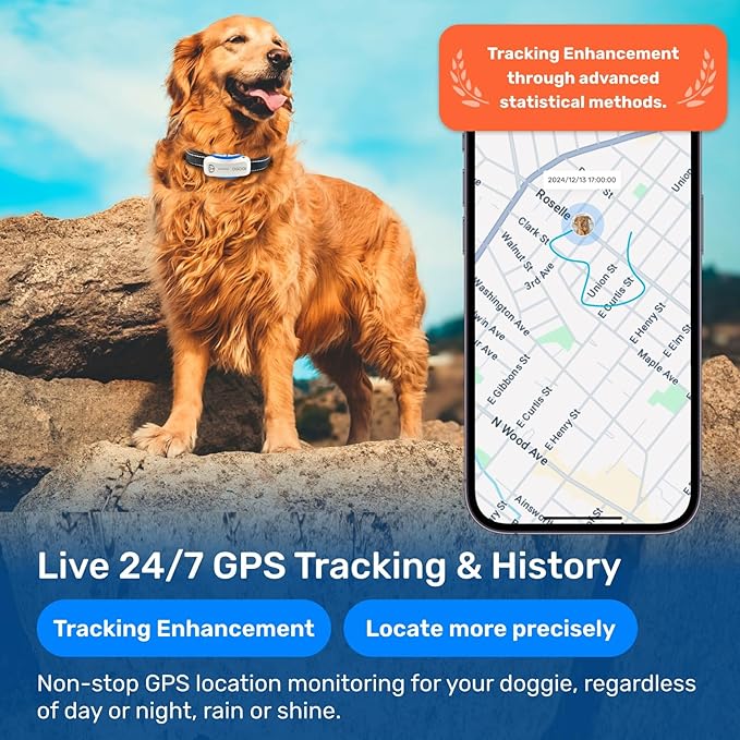 AI GPS Tracker for Dogs (30lbs+), Real Time Location and AI Vet Health Management, Electronic Fence, Waterproof, iOS and Android Universalï¼_hiteï¼