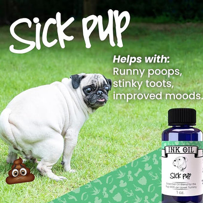 Pup Oils Sick Pup Essential Oil for Dogs - Soothes Upset Stomachs & Vomiting - Organic Calming Oils - Probiotics & Digestive Enzymes for Pet Gut Health - Dog Stomach Relief Probiotic Supplement - 1 oz