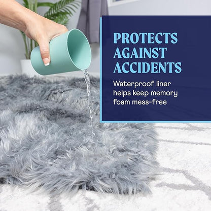 PupRug Orthopedic Dog Bed for Large Dogs with Fluffy Soft Faux Fur and Memory Foam for Joint Pain Relief, Machine Washable and Waterproof Couch Bed, White with Brown Accents, Large/Extra Large