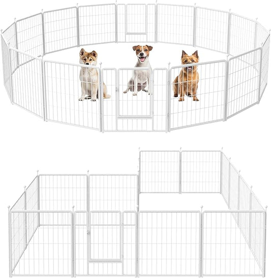 Dog Playpen 24 Inch 16 Panels, Ideal Dog Fence for Puppy/Small Dogs Indoor & Outdoor Bliss, Perfect Dog Pen for Camping, Yard, RV, Garden Fence, White