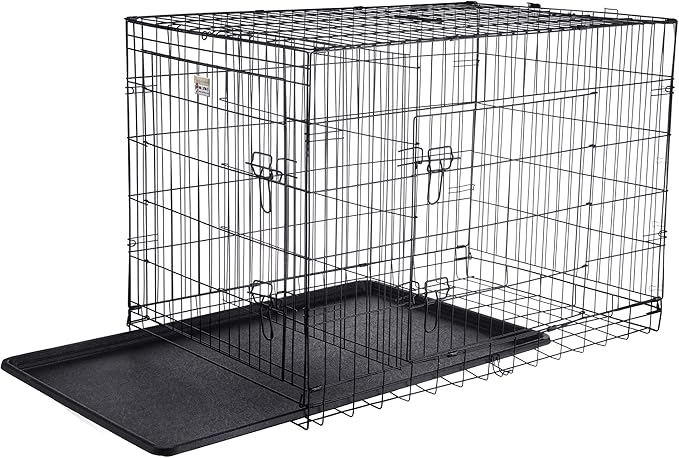 Dog Kennel - 42-Inch Dog Crate with Doors for Front and Side Access - Collapsible Dog Crate with Divider Wall Panel for Large Dogs by PETMAKER (Black)
