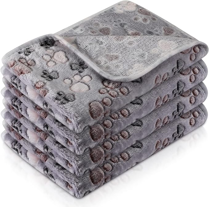 Tatuo 4 Pcs Dog Blanket Pet Puppy Blanket Puppy Teething Toys Paw Print Fleece Blanket for Pet Cat Soft Warm Sleep Mat Guinea Pig Cage Blanket(Medium(30 x 20.5 Inch),Gray)