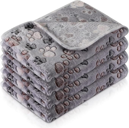 Tatuo 4 Pcs Dog Blanket Pet Puppy Blanket Puppy Teething Toys Paw Print Fleece Blanket for Pet Cat Soft Warm Sleep Mat Guinea Pig Cage Blanket(Medium(30 x 20.5 Inch),Gray)