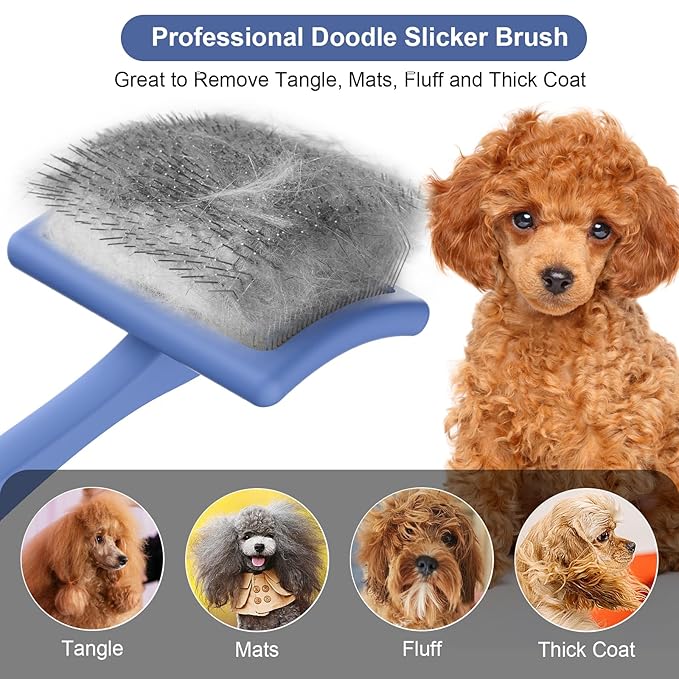 Wouble Slicker Brush for Dogs,Large Dog Brush for Grooming, Doodles Brush for Poodles, Goldendoodles and Labradoodles,Easy to Remove Tangles, Mats and Fluff- Blue