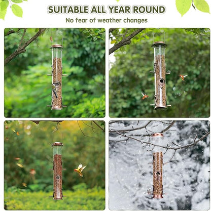 MIXXIDEA Metal Wild Bird Feeder, Squirrel Proof, Hanging 6 Port Tube Finch Feeder for Attracting Birds in Lawn, Garden, Balcony - Antique Copper