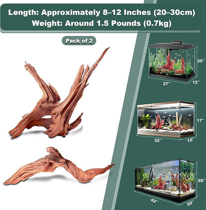 Natural Driftwood for Aquarium Fish Tank Decor,Assorted Trunk Driftwood Branch for Reptile Decor (ZYM+Strips(8-12 Inch)-2 PCS)