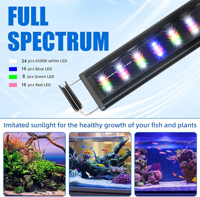 AQUANEAT LED Aquarium Light for 24 to 30 Inch Fish Tank, Full Spectrum Fish Tank Light, with Daylight Moonlight Mode