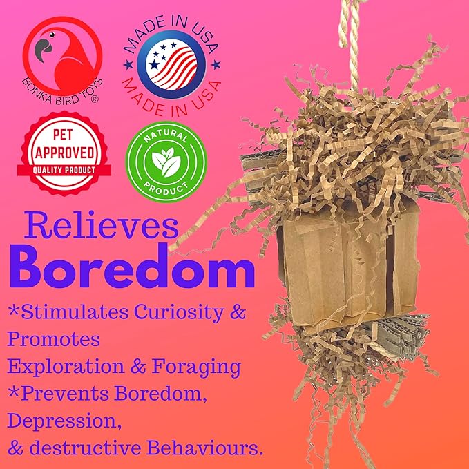 Bonka Bird Toys 3857 Medium Shreddy Eddy Foraging Shred Small Medium Bird Toy Cardboard Waffle Crinkly Paper Conures Parakeets African Greys and Other Similar Birds