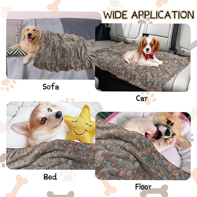Rezutan Upgraded Dog Blankets for Large Dogs, Dog Cat Flannel Blankets Washable, Soft Pet Mat Throw Cover for Kennel Crate Bed, Cute Paw Pattern, Dog Blanket, Pet Blanket