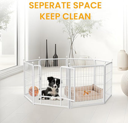 Dog Playpen 24 Inch 16 Panels, Ideal Dog Fence for Puppy/Small Dogs Indoor & Outdoor Bliss, Perfect Dog Pen for Camping, Yard, RV, Garden Fence, White