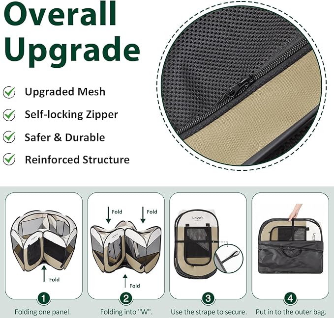Love's cabin Pet Puppy Dog Playpen, Large Dog Tent Crates Cage Indoor/Outdoor, Portable Playpen for Cat, Foldable Pop Up Dog Kennel Playpen with Carring Case, Removable Zipper Top, Khaki
