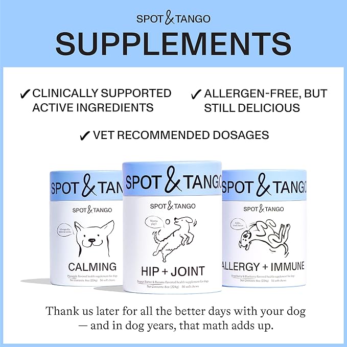Spot & Tango Calming Supplements for Dogs - Vet-Approved for Anxiety and Stress Relief - L-Theanine, Passionflower, Ashwagandha, Chamomile - Flavored with Real Pineapple, 56 Count