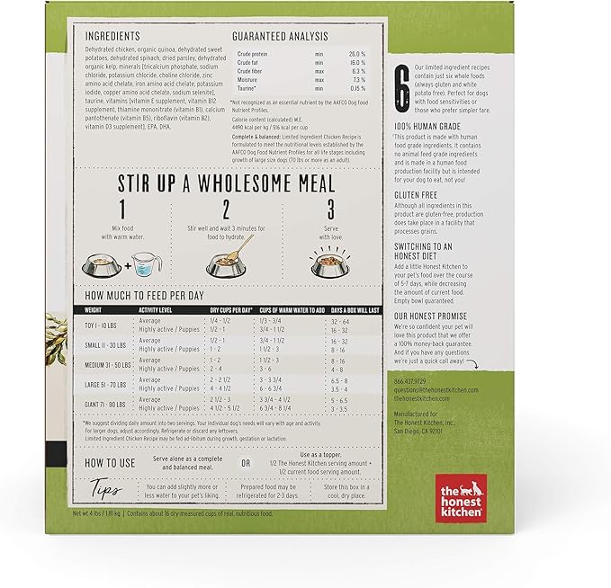 The Honest Kitchen Dehydrated Limited Ingredient Chicken Dog Food, 4 lb Box