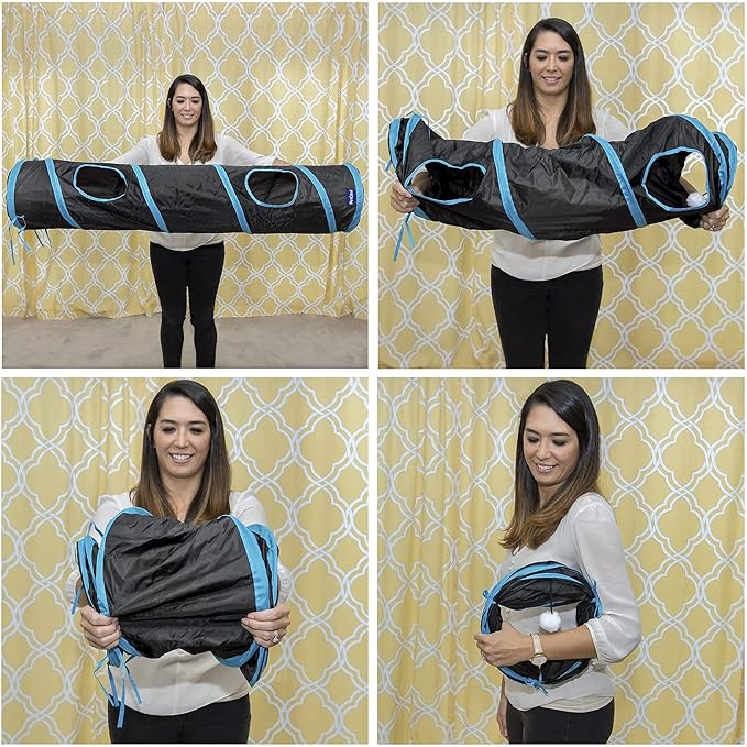 PetLike Cat Tunnel for Indoor Cats Collapsible Pop-up Pet Tube Peek Hole Hideaway Play Toys for Cats with Ball