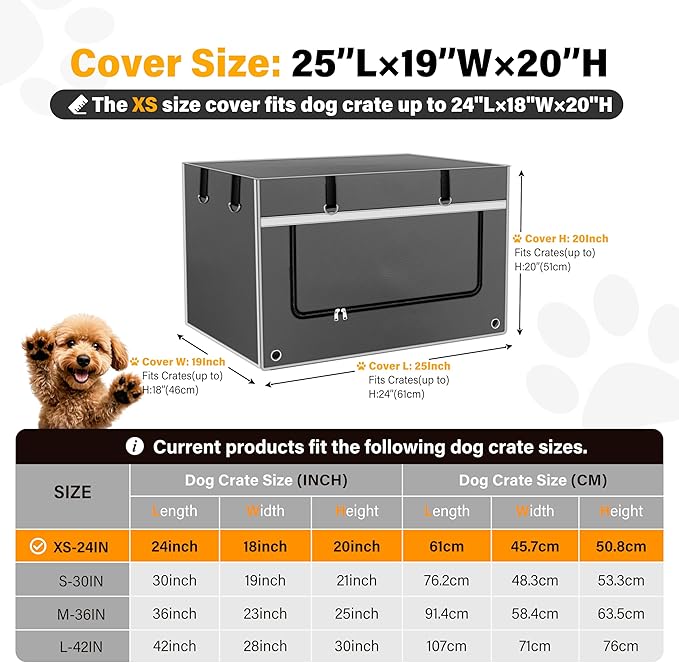 24Inch Dog Crate Cover. Super Thick Light-Blocking Fabric. 24___18___20__ Heavy-Duty Dog Crate Cover. Suitable for Most Wire Dog Crates, for Indoor and Outdoor Use, Gray(Cover Only)