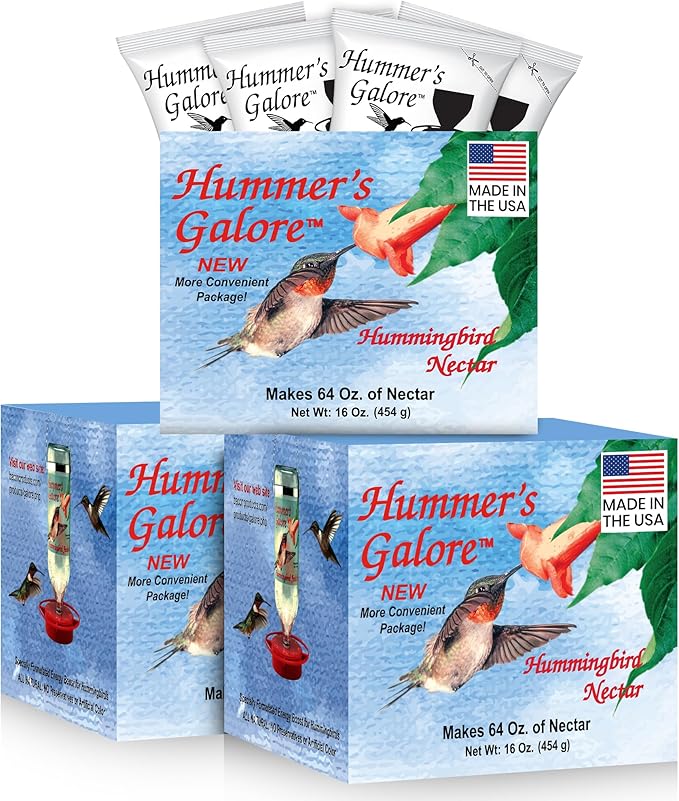 Hummer's Galore Hummingbird Food, Ready-to-Mix Hummingbird Nectar, All-Natural Nectar Collector Formula, No Preservatives or Dyes, Makes 192 oz (Pack of 3)