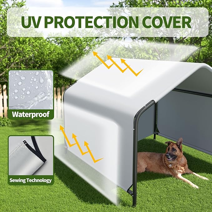Dog Shade Shelter Outdoor Pet Tent for Dogs and Small Animals - Growfessor Waterproof, Sun Protection, with Ground Nails Pet Canopy with Upgraded Doors - 4'x4'x3' Dimensions