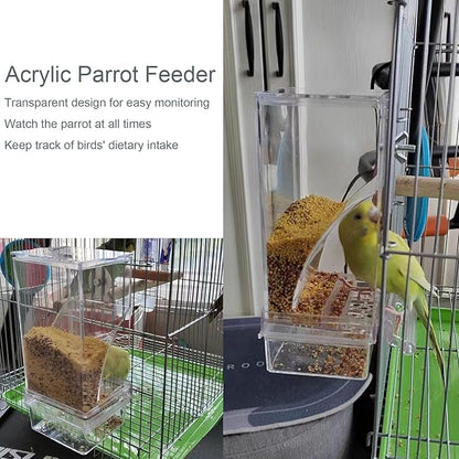 No Mess Bird Feeder Water Dispenser Set, Automatic Transparent Parrot Feeder Acrylic Parrot Food Container Drinker Cage Accessories for Small Birds Parakeet Canary Finch Cockatiel Lovebirds