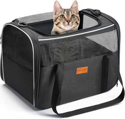 Morpilot Cat Carrier Soft - Portable Pet Carrier for Small or Medium Cats, Dogs and Puppy up to 14lbs, Airline Approved Dog Carrier with Safety Buckle - 16.0 x 10.4 x 11.2 Inch (Dark Gray)
