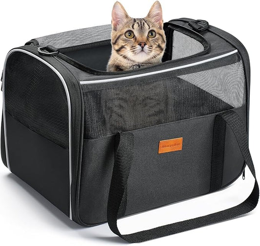 Morpilot Cat Carrier Soft - Portable Pet Carrier for Small or Medium Cats, Dogs and Puppy up to 14lbs, Airline Approved Dog Carrier with Safety Buckle - 16.0 x 10.4 x 11.2 Inch (Dark Gray)
