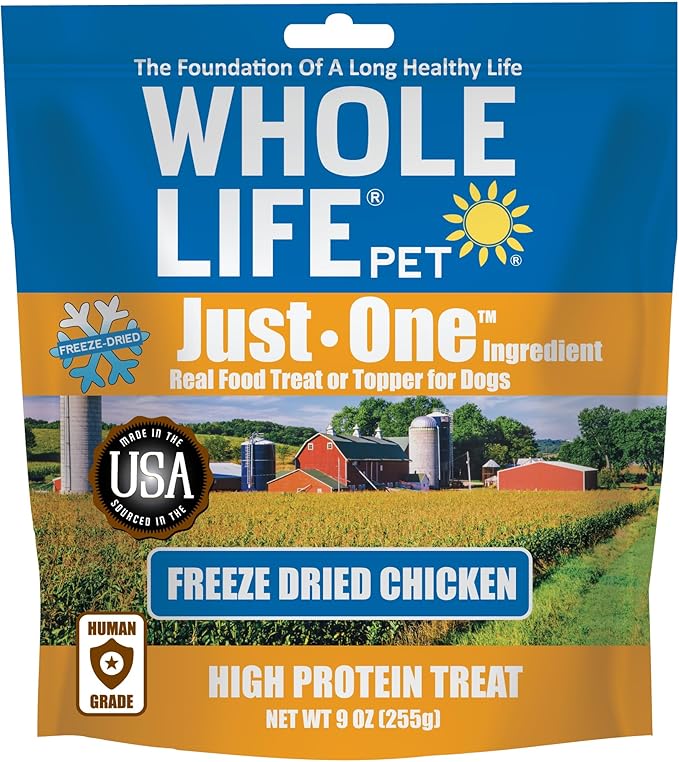 Whole Life Pet Just One Chicken - Dog Treat Or Topper - Human Grade, Freeze Dried, One Ingredient - Protein Rich, Grain Free, Made in The USA