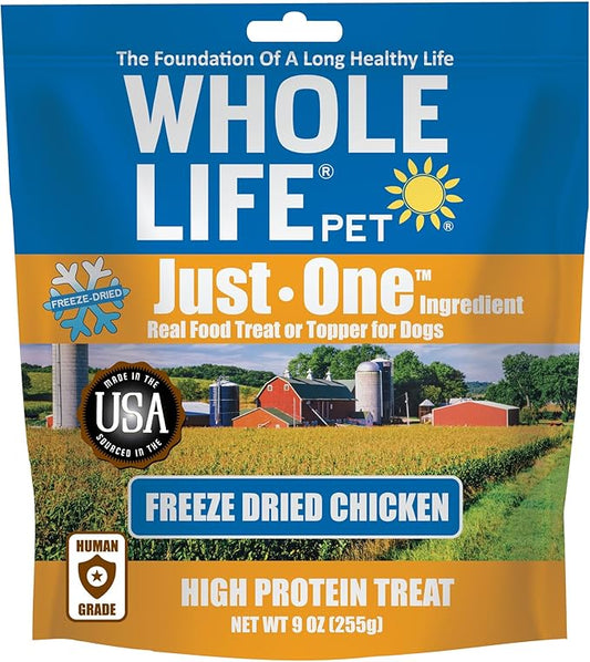 Whole Life Pet Just One Chicken - Dog Treat Or Topper - Human Grade, Freeze Dried, One Ingredient - Protein Rich, Grain Free, Made in The USA
