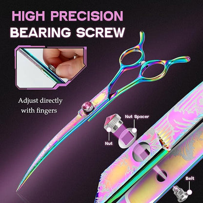 Dragon Creek 7"" Downward Curved Dog Grooming Scissors for Grooming Face and Paws Safety Shears Trimming Cutting Shears for Dog Cat Pet Grooming Rainbow