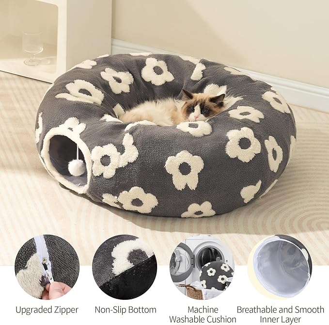 Pesen Cat Tunnel Bed with Soft Cushion, Cat Toys for Indoor Cats Enhance Bonding Between Pets and Owners, Encourage Exploration, and Satisfy Natural Instincts for Kittens, Dogs, and Rabbits