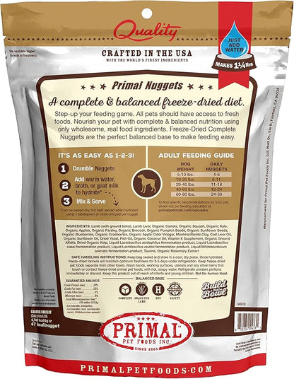 Primal Freeze Dried Raw Dog Food Nuggets, Lamb, Complete & Balanced Meal, Also Use as Topper or Treat, Premium, Healthy, Grain Free, High Protein Raw Dog Food, 5.5 oz