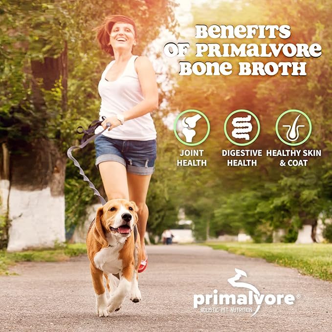 Primalvore Grass-Fed Beef Bone Broth for Dogs &Cats, Mobility Formula w/Collagen Peptides to Help Support Hip & Joints, Digestion, Skin & Coat and Hydration, Human Grade, Made in USA. Beef 2 Pack