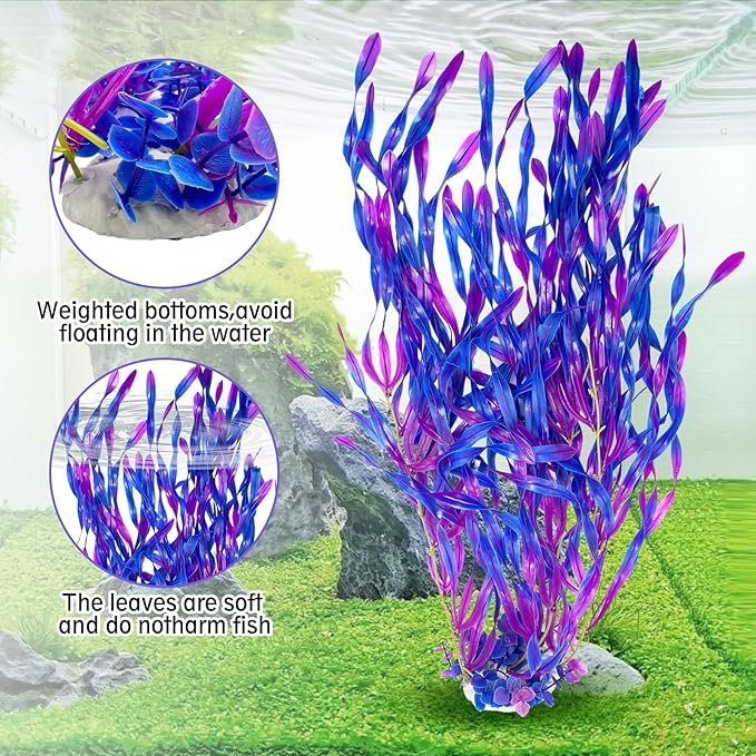 Hamiledyi Tall Aquarium Plants 23 Inches - Fish Tank Decorations, Artificial Green Water Plants Grass Cluster, Soft Plastic Fake Decor 2PCSï¼_urple Style Cï¼