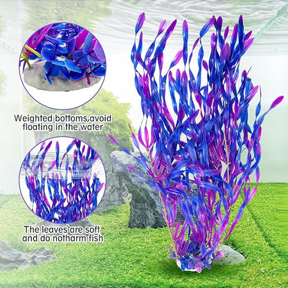 Hamiledyi Tall Aquarium Plants 23 Inches - Fish Tank Decorations, Artificial Green Water Plants Grass Cluster, Soft Plastic Fake Decor 2PCSï¼_urple Style Cï¼