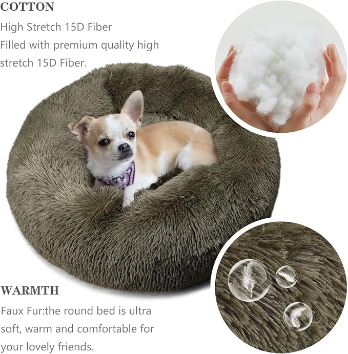 Small Dog Bed Calming Dogs Bed for Small Dogs Anti-Anxiety Puppy Bed Machine Washable Fluffy Luxury Anti-Slip Waterproof Mute Base Warming Cozy Soft Pet Round Bed