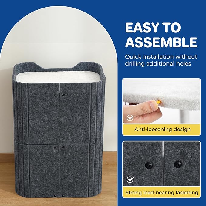 Cat House for Indoor Cats Large Cat Bed Cave 2-Storey Cats Condo with Cozy Felt Covered Hideaway for Multiple Pets Dark Grey