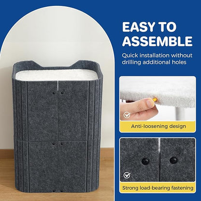 Cat House for Indoor Cats Large Cat Bed Cave 2-Storey Cats Condo with Cozy Felt Covered Hideaway for Multiple Pets Dark Grey