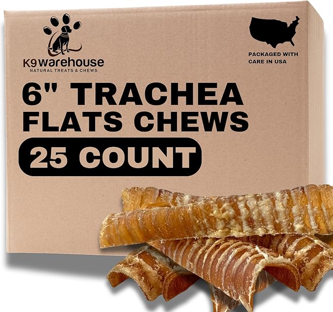 K9warehouse® - 6 Inch Beef Trachea Dog Chews - 25 Count Trachea Flats for Dogs - Packed in USA - Trachea Dog Treats - All Natural Grass-Fed Beef Dog Chews - Rich in Glucosamine Chondroitin