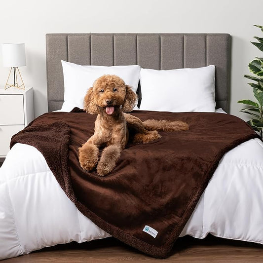 PetAmi WATERPROOF Dog Blanket For Bed, XL Dog Pet Blanket Couch Cover Protection, Sherpa Fleece Leakproof Bed Blanket for Crate Kennel Sofa Furniture Protector, Reversible Soft Plush 80x60 Brown Brown