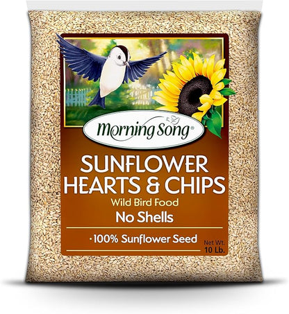Morning Song Sunflower Hearts & Chips Wild Bird Seed  10 lb. Premium No Mess, Shell-Free Bird Food for Outside Feeders