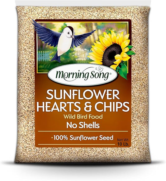 Morning Song Sunflower Hearts & Chips Wild Bird Seed  10 lb. Premium No Mess, Shell-Free Bird Food for Outside Feeders