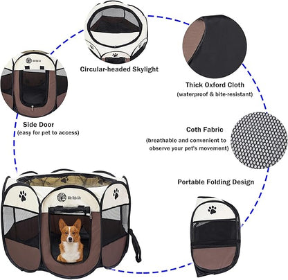 Mile High Life | Foldable Dog Playpen | Portable Dog Crate w Removable Shade Cover | Dog Kennel Indoor/Outdoor w Carry Case | Pen Tent for Dog/Cat/Rabbit(Brown, Small (29"x29"x17"))