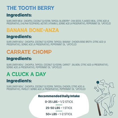 Shameless Pets Dental Treats for Dogs, Variety (4-Pack) - Healthy Teeth Cleaning Sticks for Fresh Breath - Dog Bones Dental Chews Free from Grain, Corn & Soy