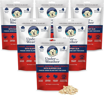 Under the Weather Bland Diet for Dogs | Easy to Digest Stomach Support for Sick Dogs | Contains Electrolytes, All Natural | 6 Pack - Turkey, Oatmeal, Sweet Potato & Slippery Elm for Dogs - 6oz