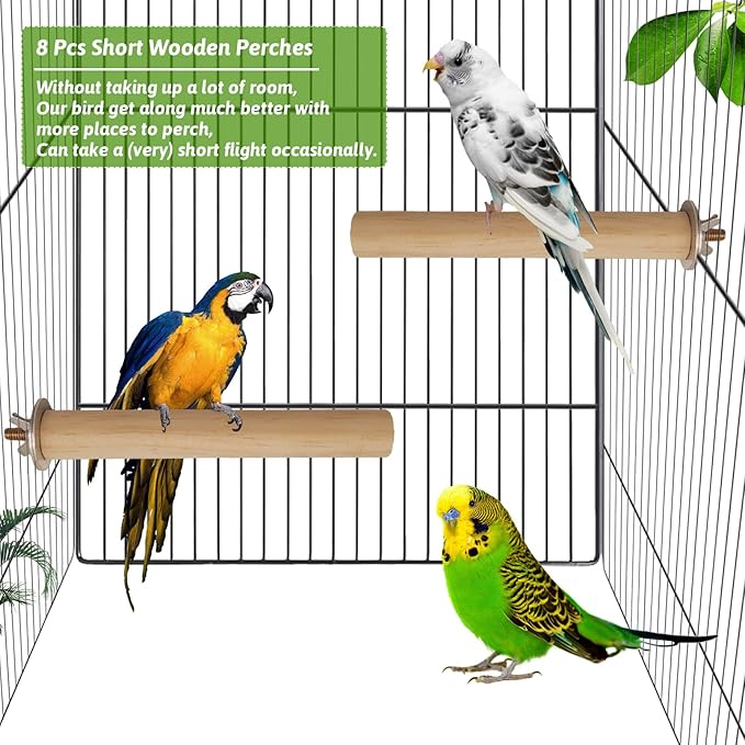 Hamiledyi Bird Perch Bird Stand Bird Cage Accessories Platform Natural Wood Perch Stick Playground for Small Medium Birds Cockatiel Parakeet Conure Cage Accessory (8 Pcs)