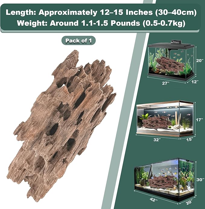 Natural Wood Driftwood for Aquarium Fish Tank Decor,Assorted Natural Tree Hole Wood for Reptile Decor (SHP-XM Driftwood (SHP-XM Driftwood L(12 to15 Inch)-Pack of 1)