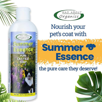 Summer Essence Dog Shampoo - Pure Castile Soap with Botanical Fruit & Flower Oils, Gentle Formula for Delicate Skin, Mild and Calming for Dogs from 4 Weeks & Older, 16 oz