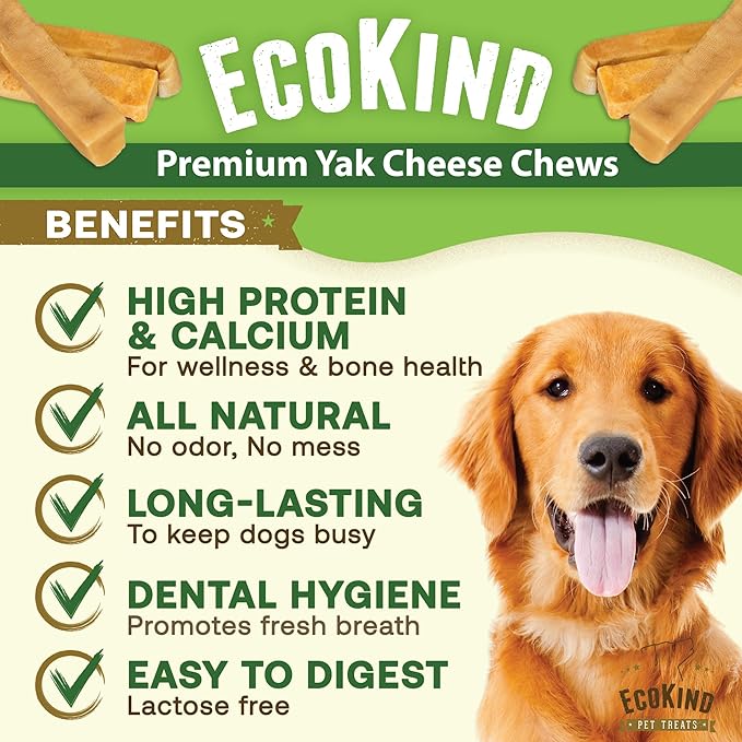 EcoKind Himalayan Gold Yak Cheese Dog Chew for Small Dogs, Healthy Treats, Odorless, Long Lasting Dog Bones for Dogs, Rawhide Free, Made in The Himalayans, Small (Pack of 4)