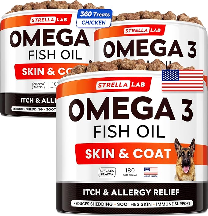 (Pack of 3) Fish Oil Omega 3 Treats for Dogs - Allergy Relief - Joint Health - Itch Relief, Shedding - Skin and Coat Supplement - Alaskan Salmon Oil Chews - Omega 3 6 9 - EPA & DHA Fatty Acids