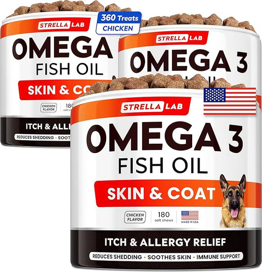 (Pack of 3) Fish Oil Omega 3 Treats for Dogs - Allergy Relief - Joint Health - Itch Relief, Shedding - Skin and Coat Supplement - Alaskan Salmon Oil Chews - Omega 3 6 9 - EPA & DHA Fatty Acids